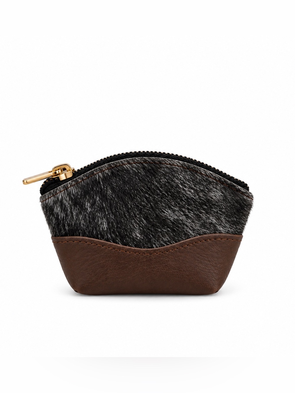 Black & Brown Hair-On Hide Coin Pouch – Genuine Leather Zip Wallet, Small Change
